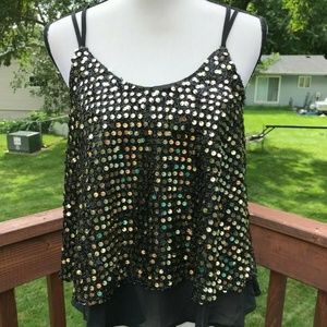 She + Sky Top/Blouse Black/Gold Sequin Size M.